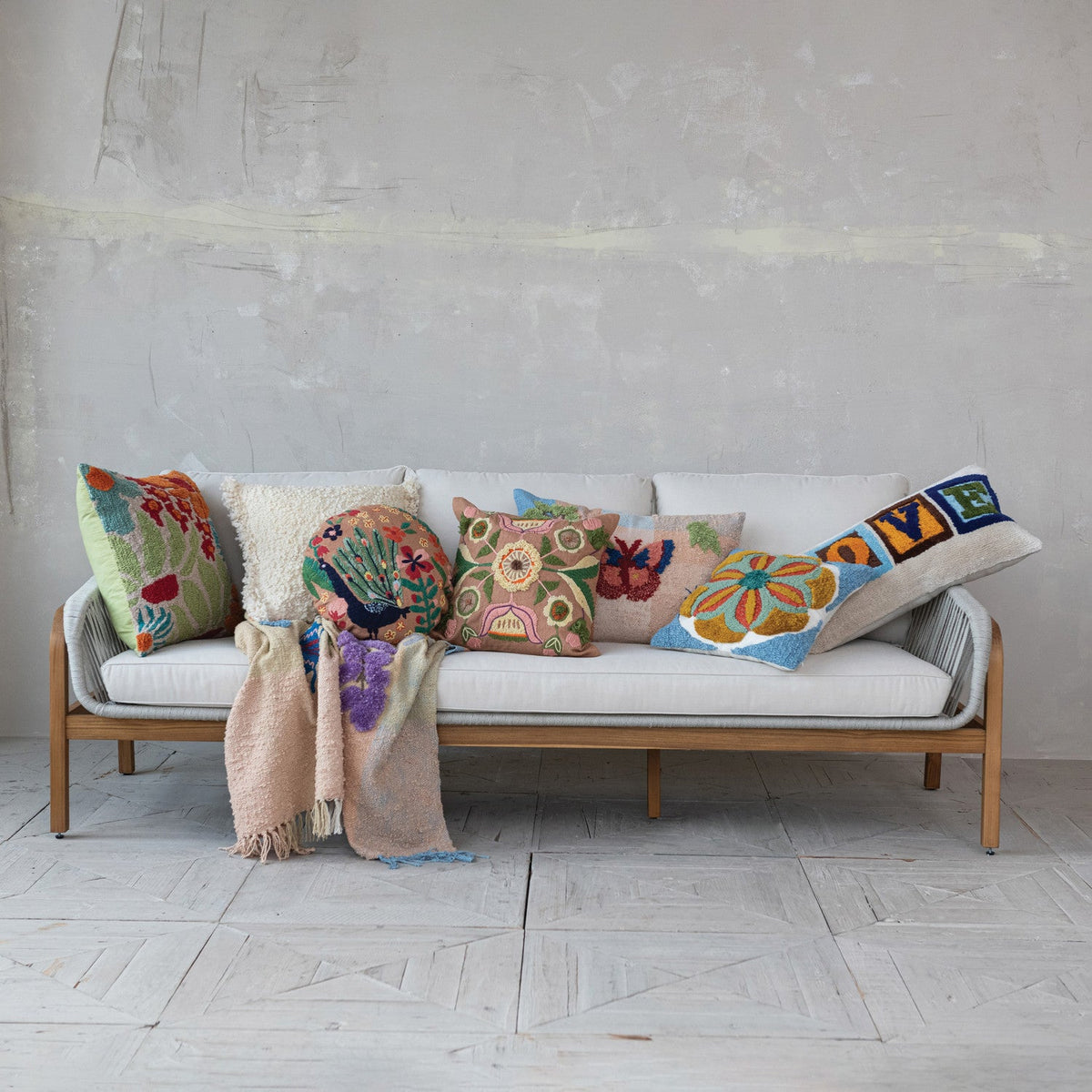 Vibrant Square Tufted Floral Throw Pillow | Indoor & Outdoor