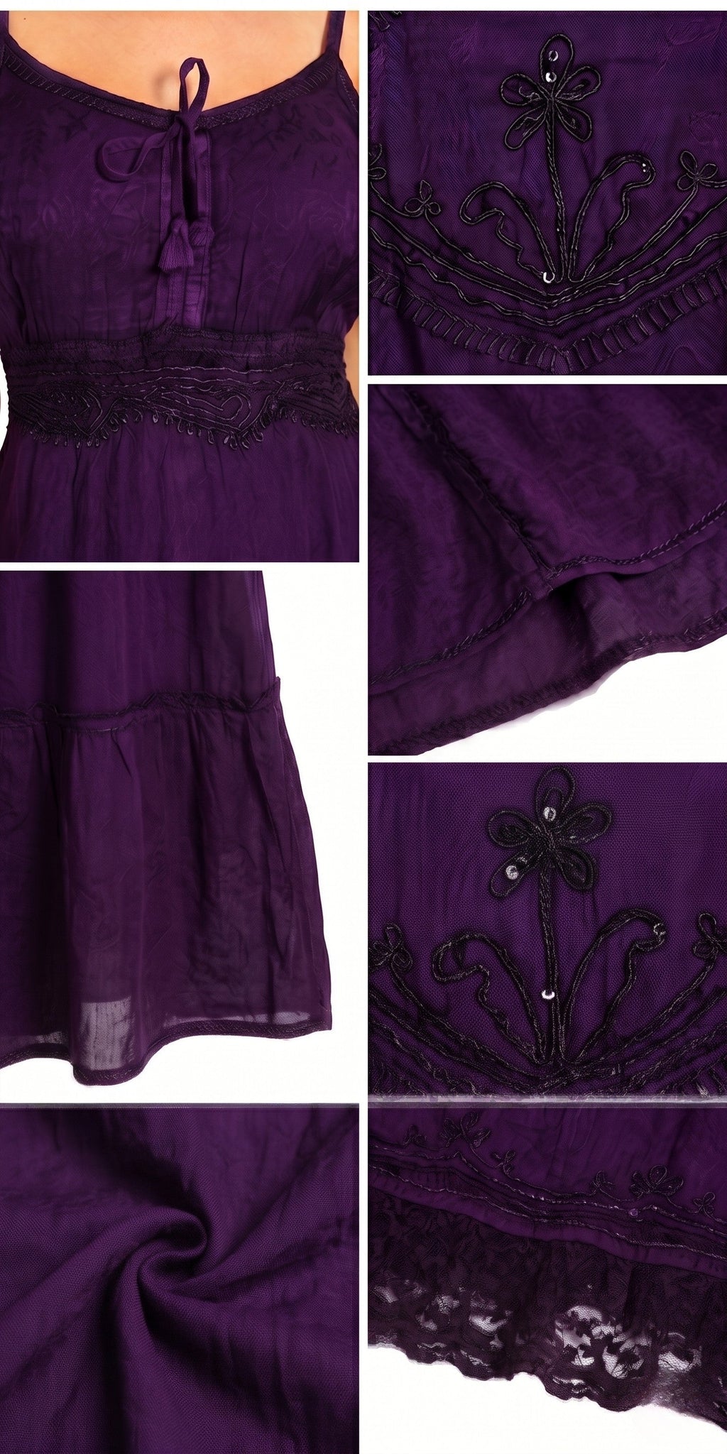 MKY Amy Stonewashed Rayon Embroidered Adjustable Spaghetti Straps Long Dress