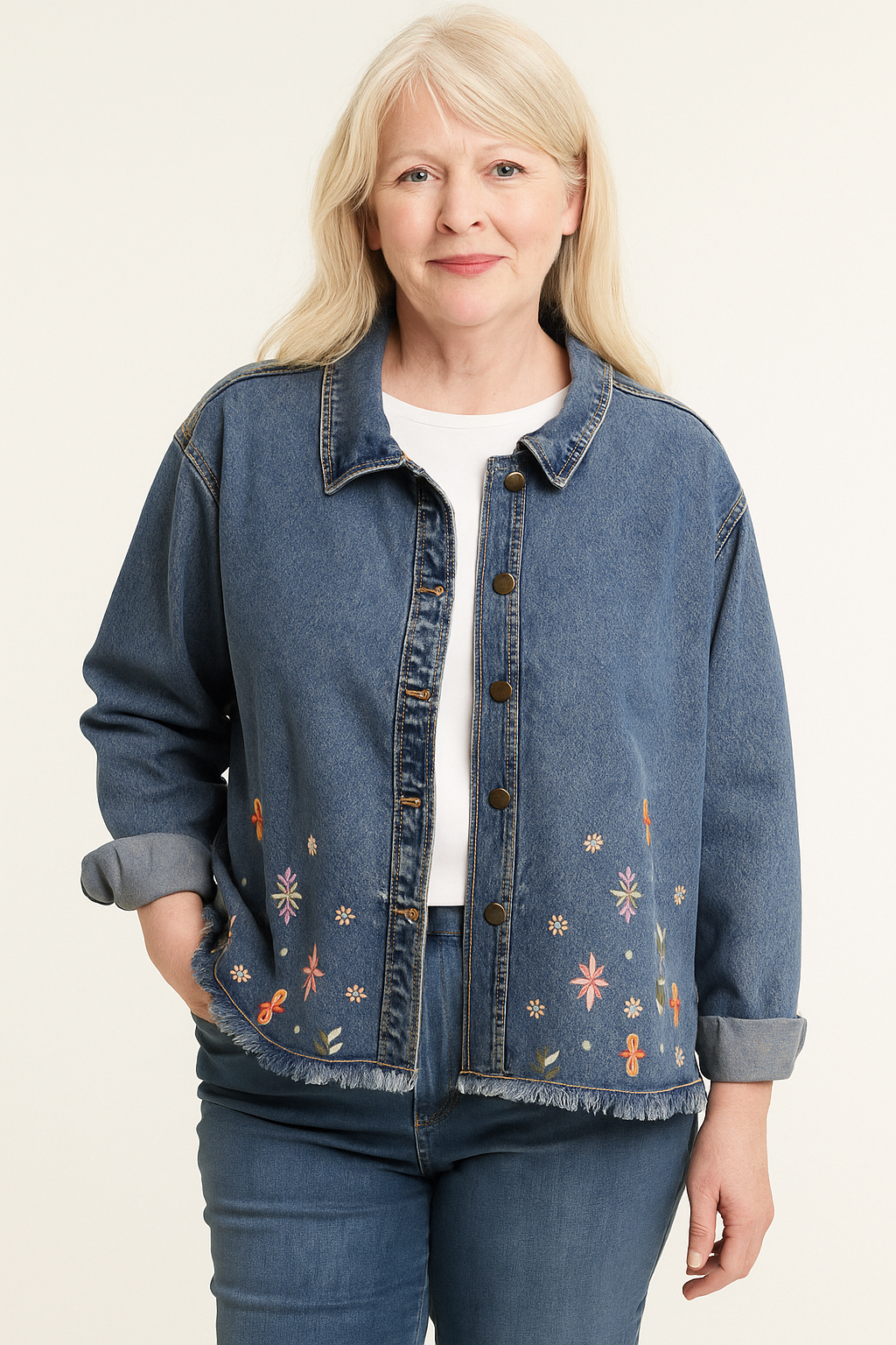 Embroidered Bloom Denim Jacket by Keren Hart