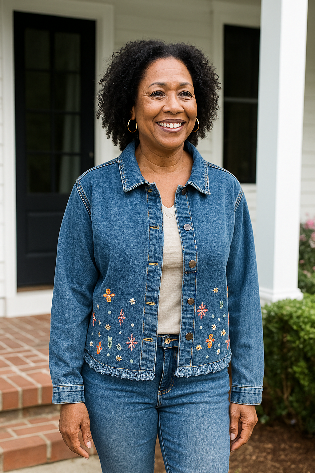 Embroidered Bloom Denim Jacket by Keren Hart