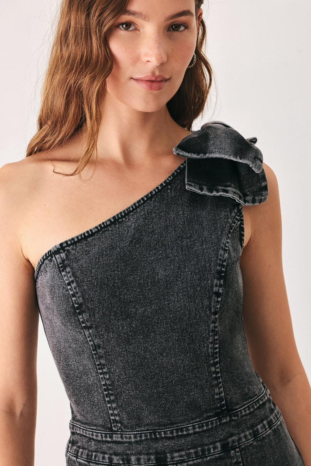 GRAPHITE PETAL EDGE DENIM JUMPSUIT