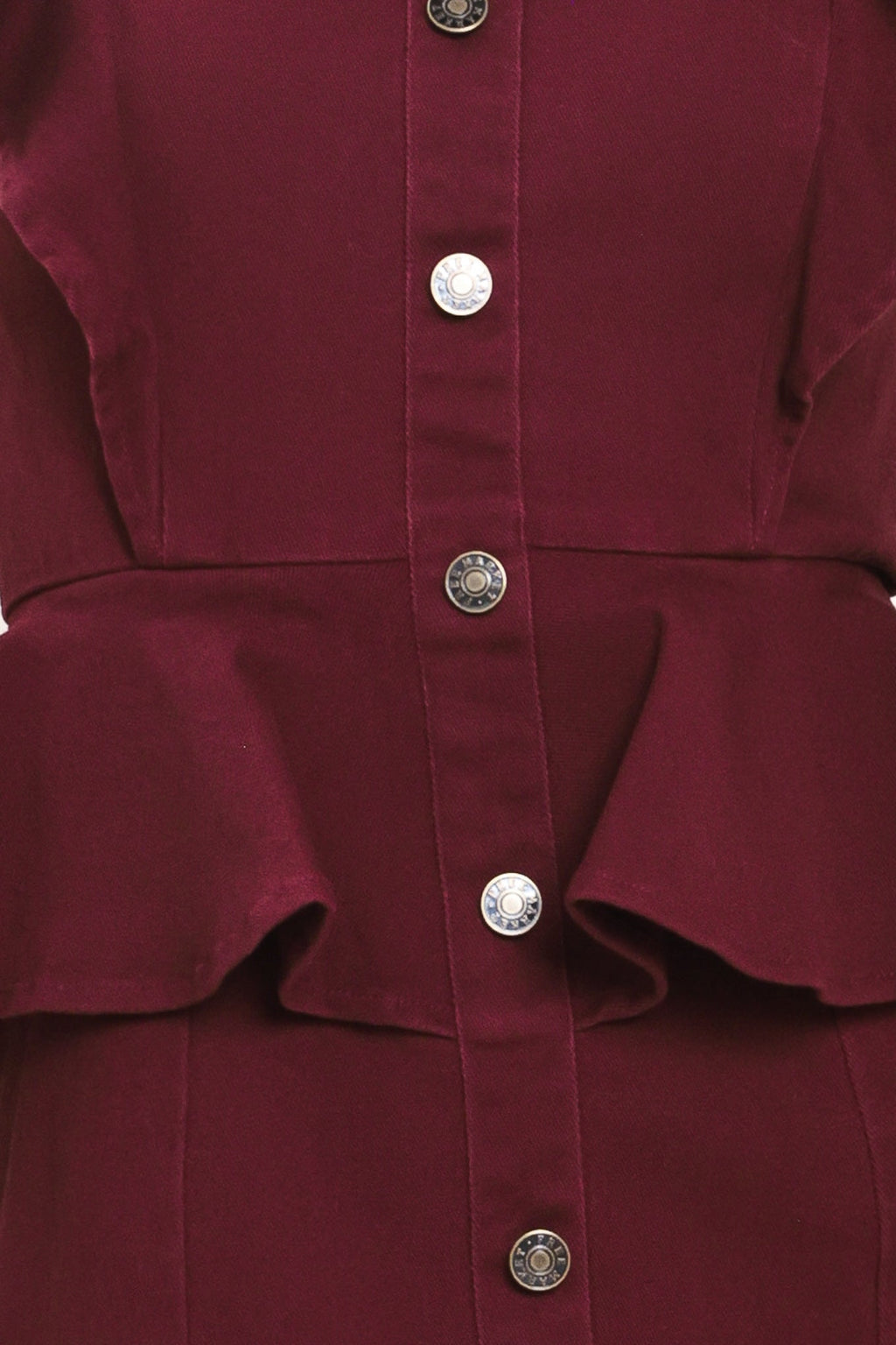 BURGUNDY RUFFLE REVERENCE WOVEN MIDI DRESS