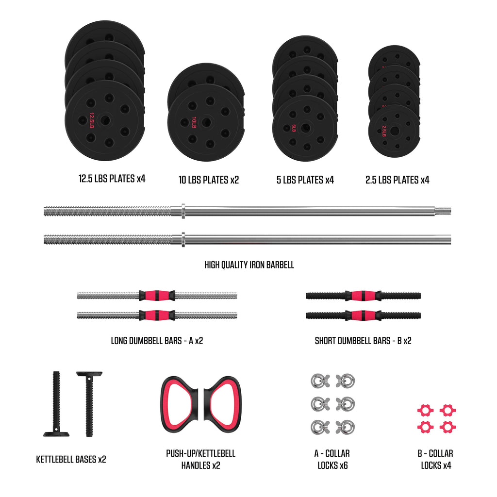 Smartbell Gym 100LB Adjustable Dumbbell & Barbell Weight Set