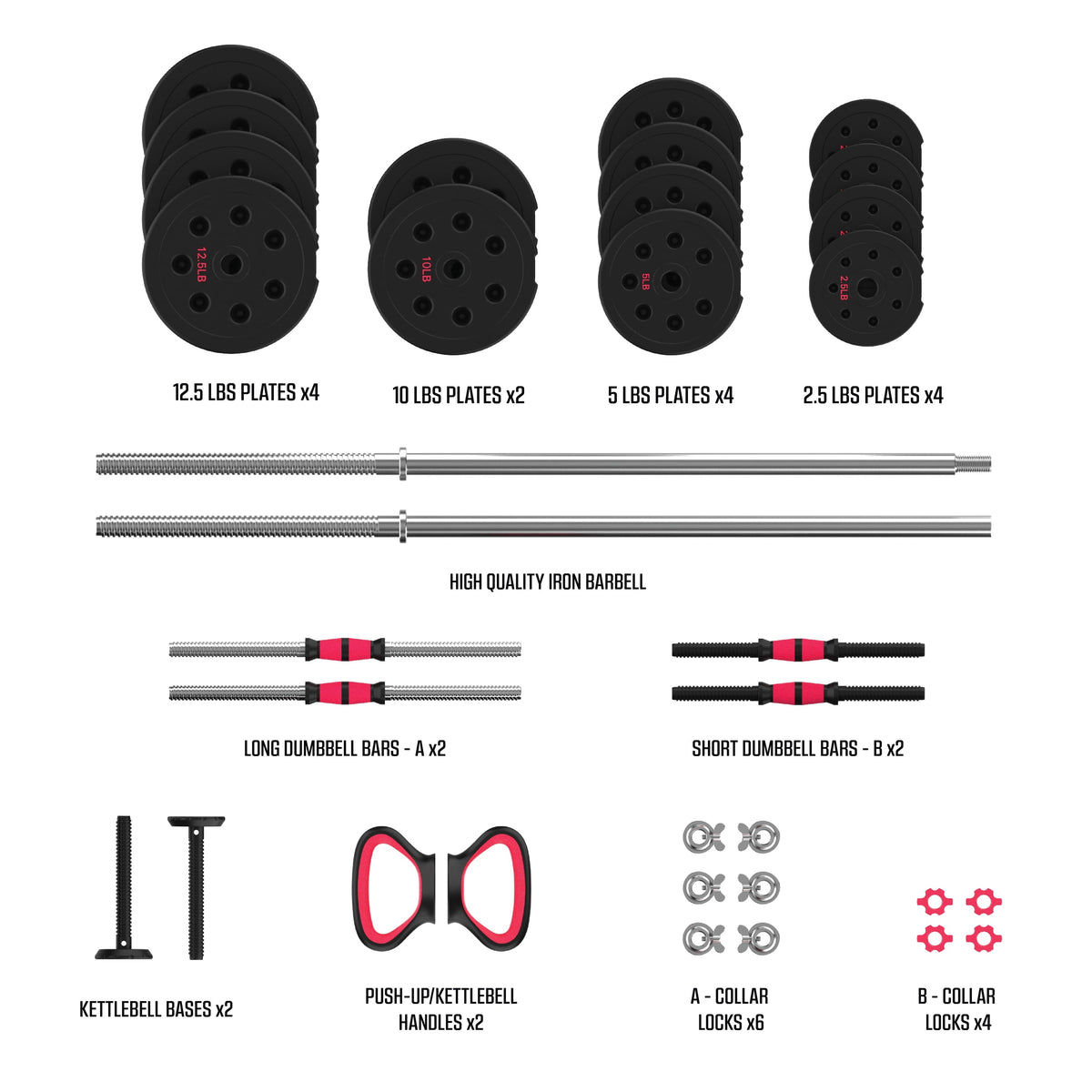 Smartbell Gym 100LB Adjustable Dumbbell & Barbell Weight Set