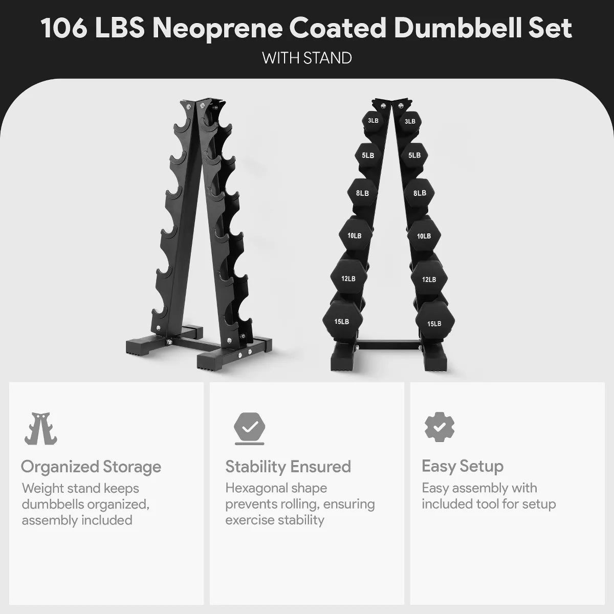 BalanceFrom 110LB Neoprene Dumbbell Set with Stand – 10 Pairs