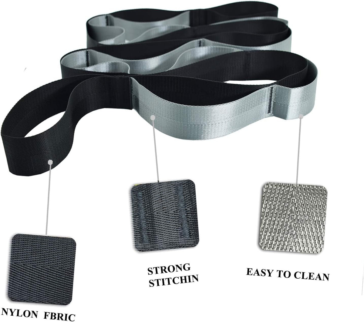 Yoga Stretching Strap with 12 Loops & Poster – Pilates & Gymnastics