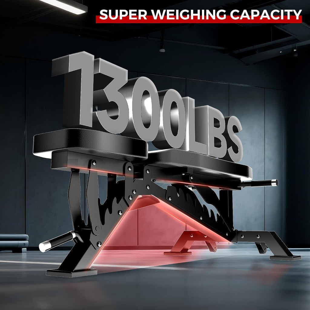 Adjustable Weight Bench – 1300LB Flat & Incline Home Gym Bench