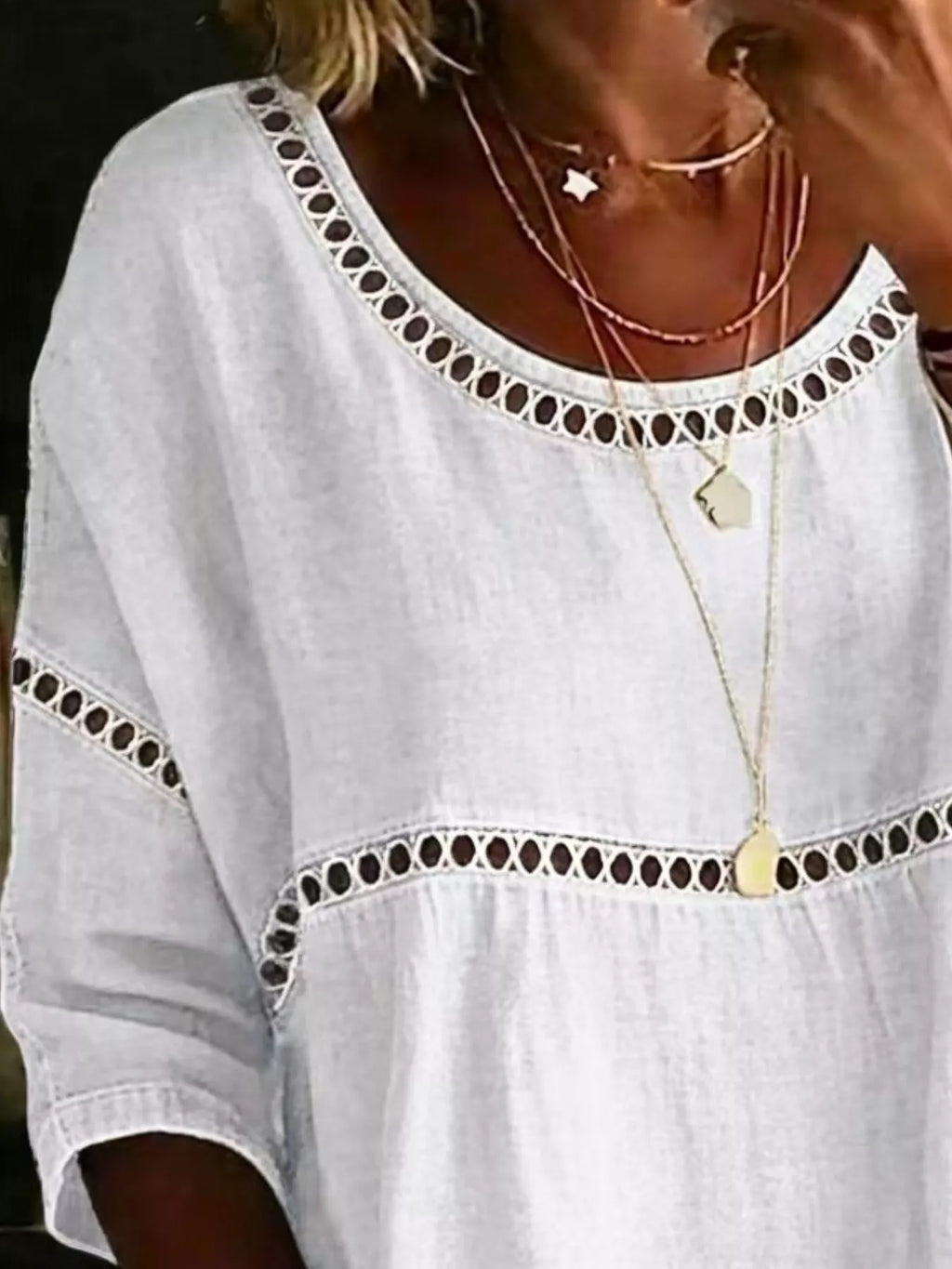 Full Size Hollow Out Round Neck Top Plus Size