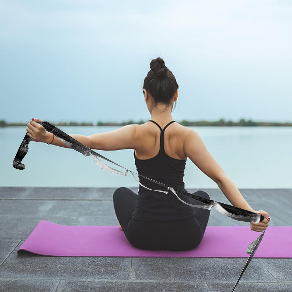Yoga Stretching Strap with 12 Loops & Poster – Pilates & Gymnastics