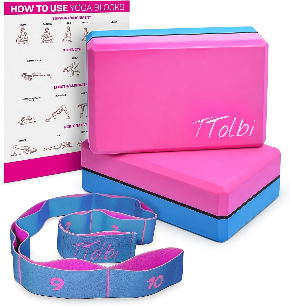 Yoga Blocks 2-Pack with Strap & Guide – Soft Non-Slip EVA Foam