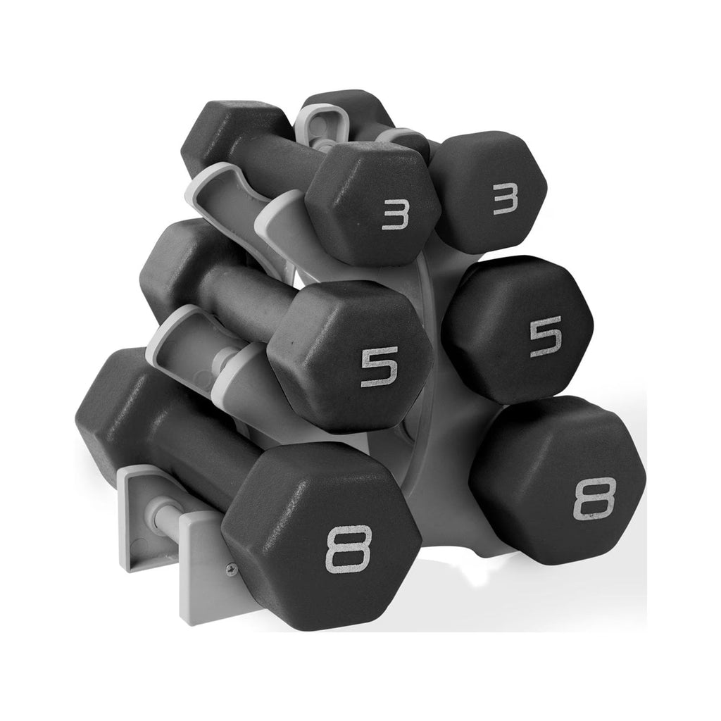 32LB Neoprene Dumbbell Set with Rack – Black