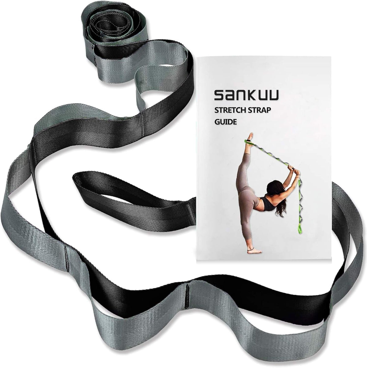Yoga Stretching Strap with 12 Loops & Poster – Pilates & Gymnastics