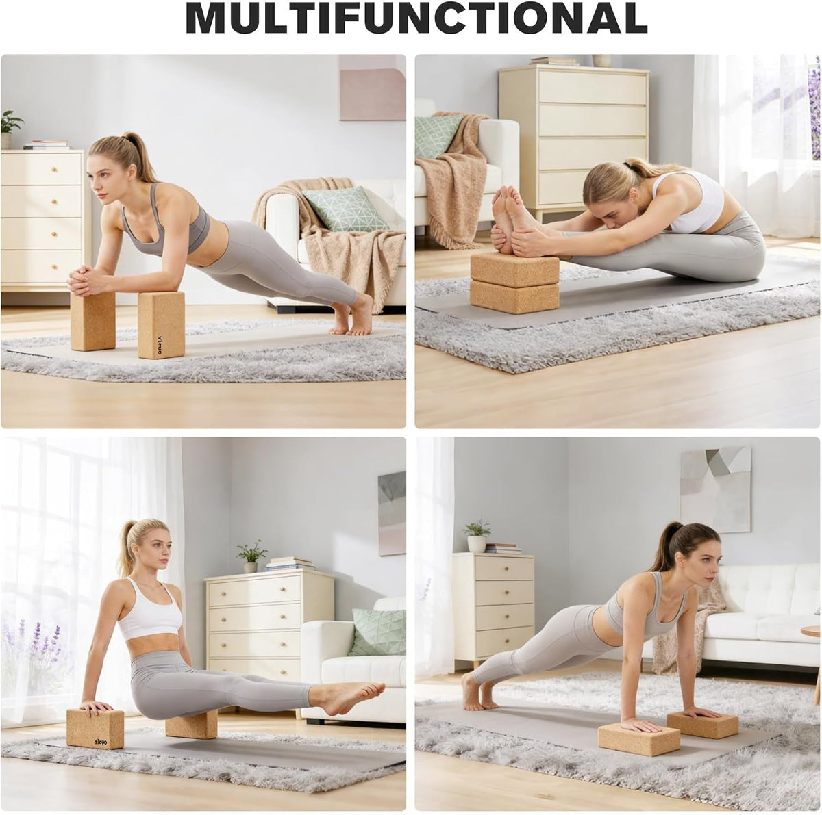 Cork Yoga Blocks 2-Pack – High-Density Non-Slip, 9×6×3"