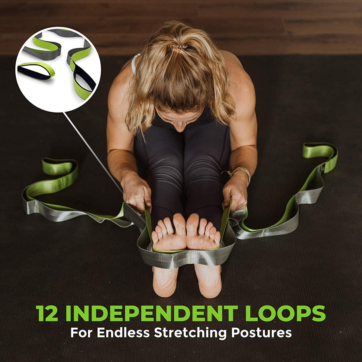 Physical Therapy Stretch Strap – 12 Loops, 1.5-Inch Wide