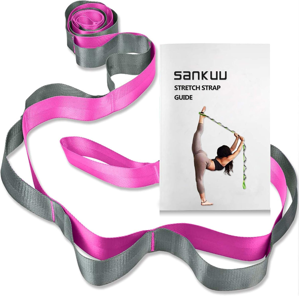 Yoga Stretching Strap with 12 Loops & Poster – Pilates & Gymnastics