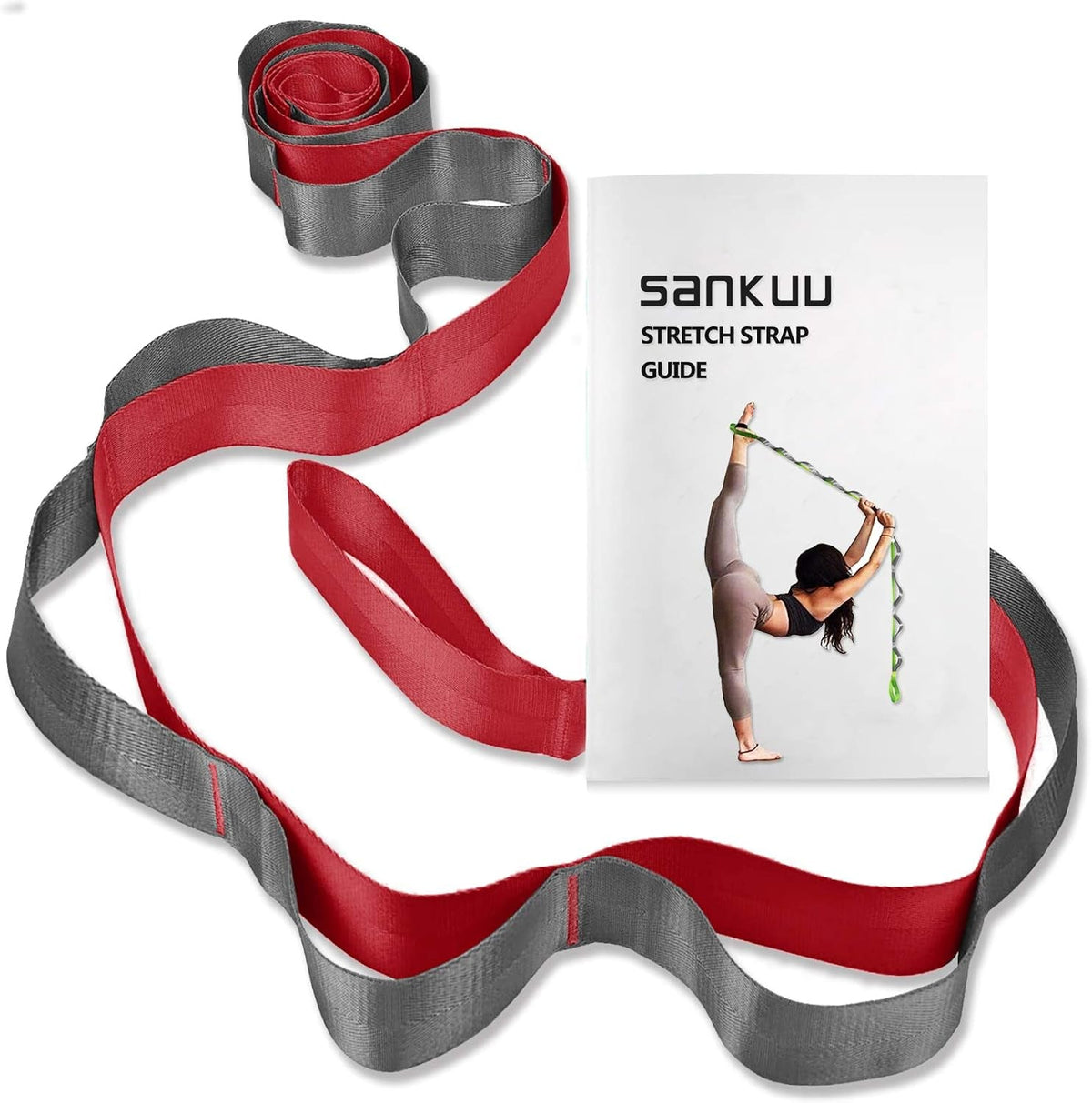 Yoga Stretching Strap with 12 Loops & Poster – Pilates & Gymnastics