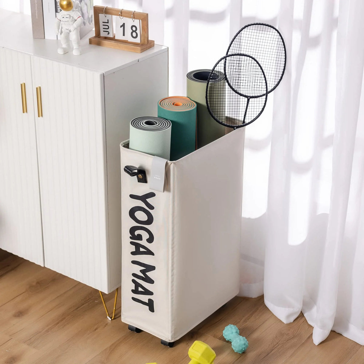 Yoga Mat Storage Rack – 27" Rolling Organizer with Wheels