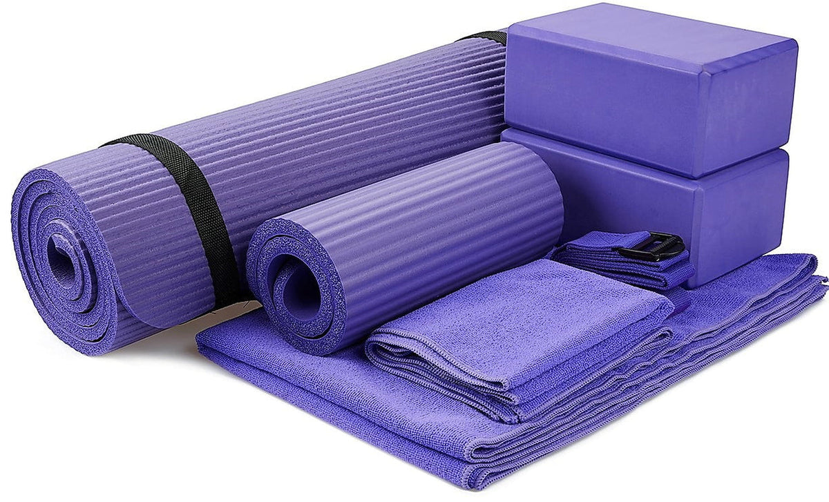 7-Piece Yoga Set – Mat, Blocks, Towels, Strap & Knee Pad
