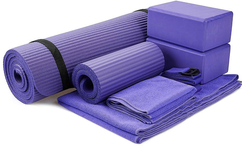 7-Piece Yoga Set – Mat, Blocks, Towels, Strap & Knee Pad