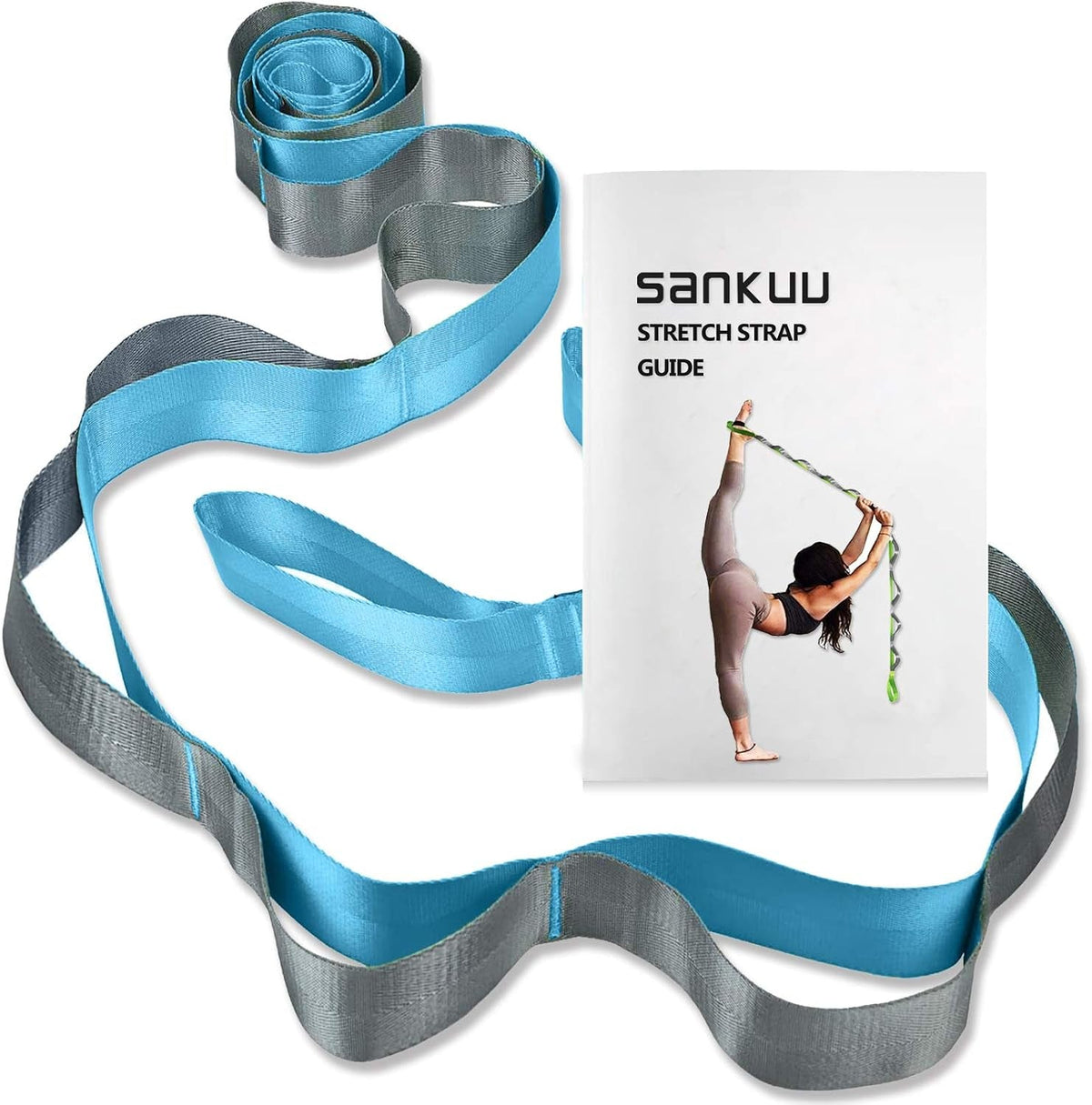Yoga Stretching Strap with 12 Loops & Poster – Pilates & Gymnastics