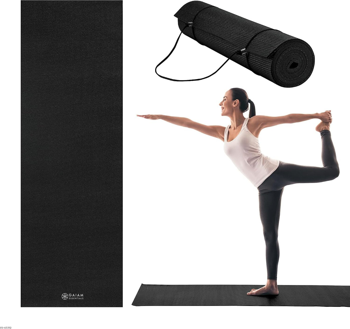 Gaiam Essentials Yoga Mat – 1/4" Thick 6mm with Carrier Strap