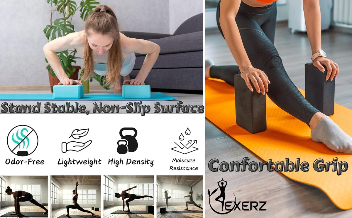 Yoga Blocks 2-Pack – Non-Slip Fitness & Pilates Blocks for Stretching