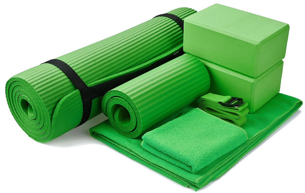 7-Piece Yoga Set – Mat, Blocks, Towels, Strap & Knee Pad
