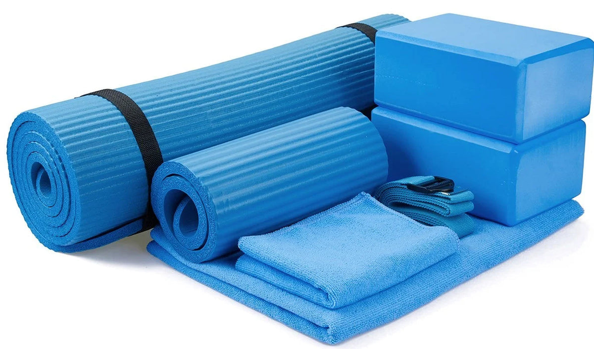7-Piece Yoga Set – Mat, Blocks, Towels, Strap & Knee Pad