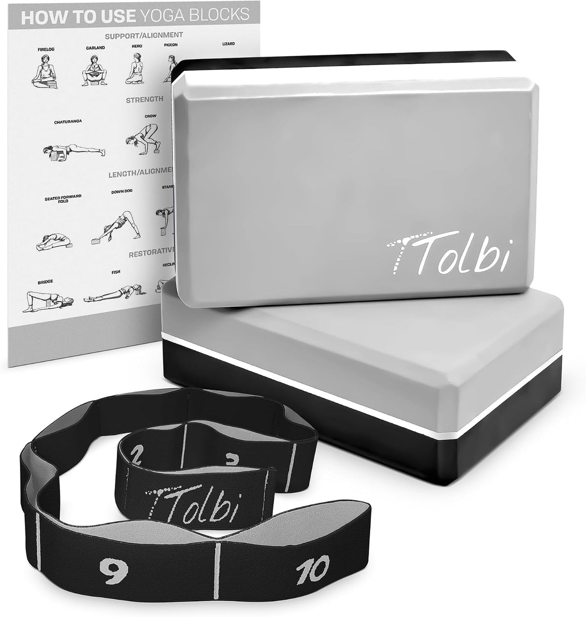 Yoga Blocks 2-Pack with Strap & Guide – Soft Non-Slip EVA Foam