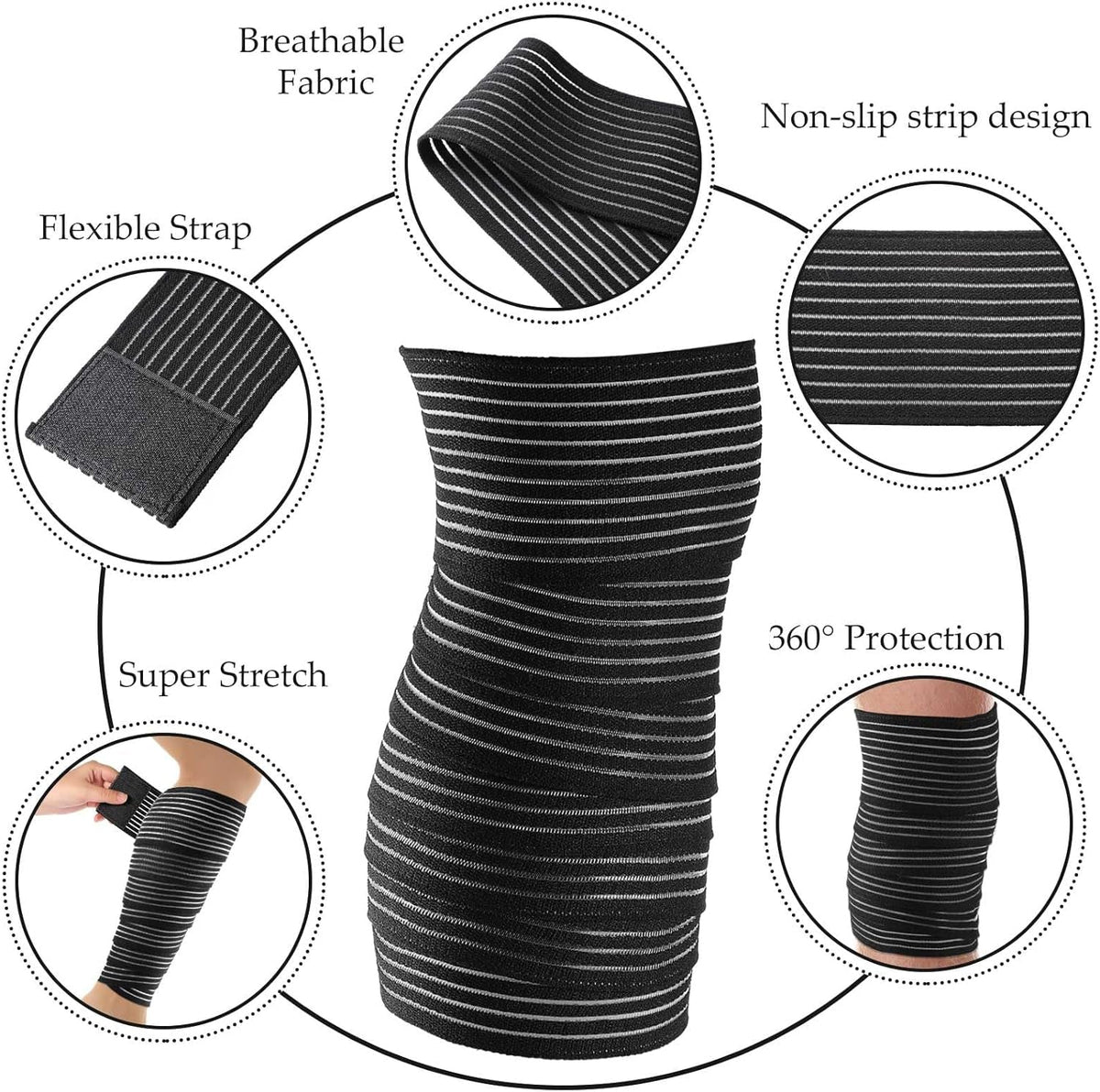 Compression Leg Wraps 2-Pack – 71" Elastic Bandages, Black