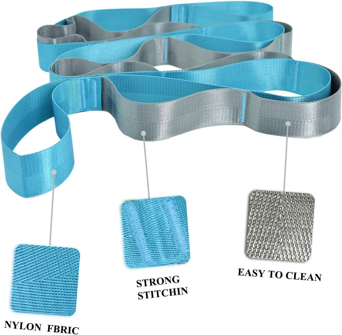 Yoga Stretching Strap with 12 Loops & Poster – Pilates & Gymnastics