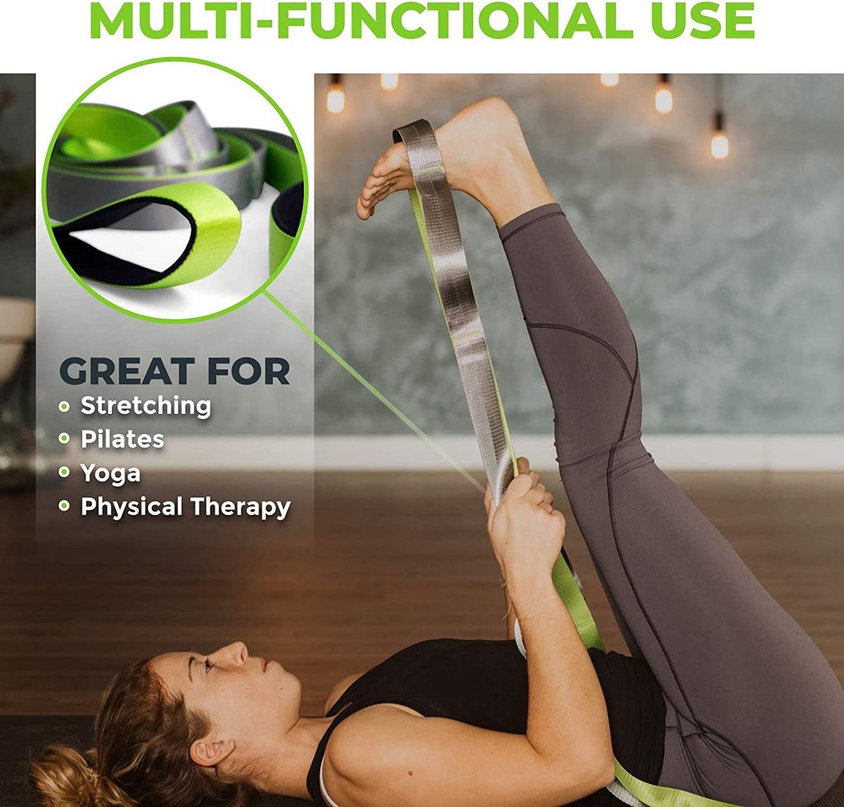 Physical Therapy Stretch Strap – 12 Loops, 1.5-Inch Wide