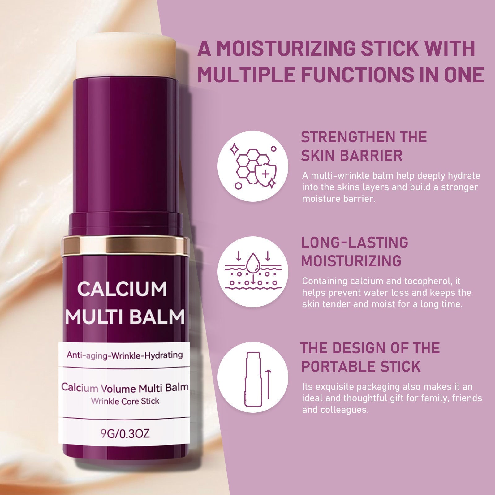 Multifunctional Collagen Firming Moisturizing Balm Stick 9g – Hydrating Face & Skin Repair Multi Balm | Anti Dryness & Skin Tightening Cream Stick