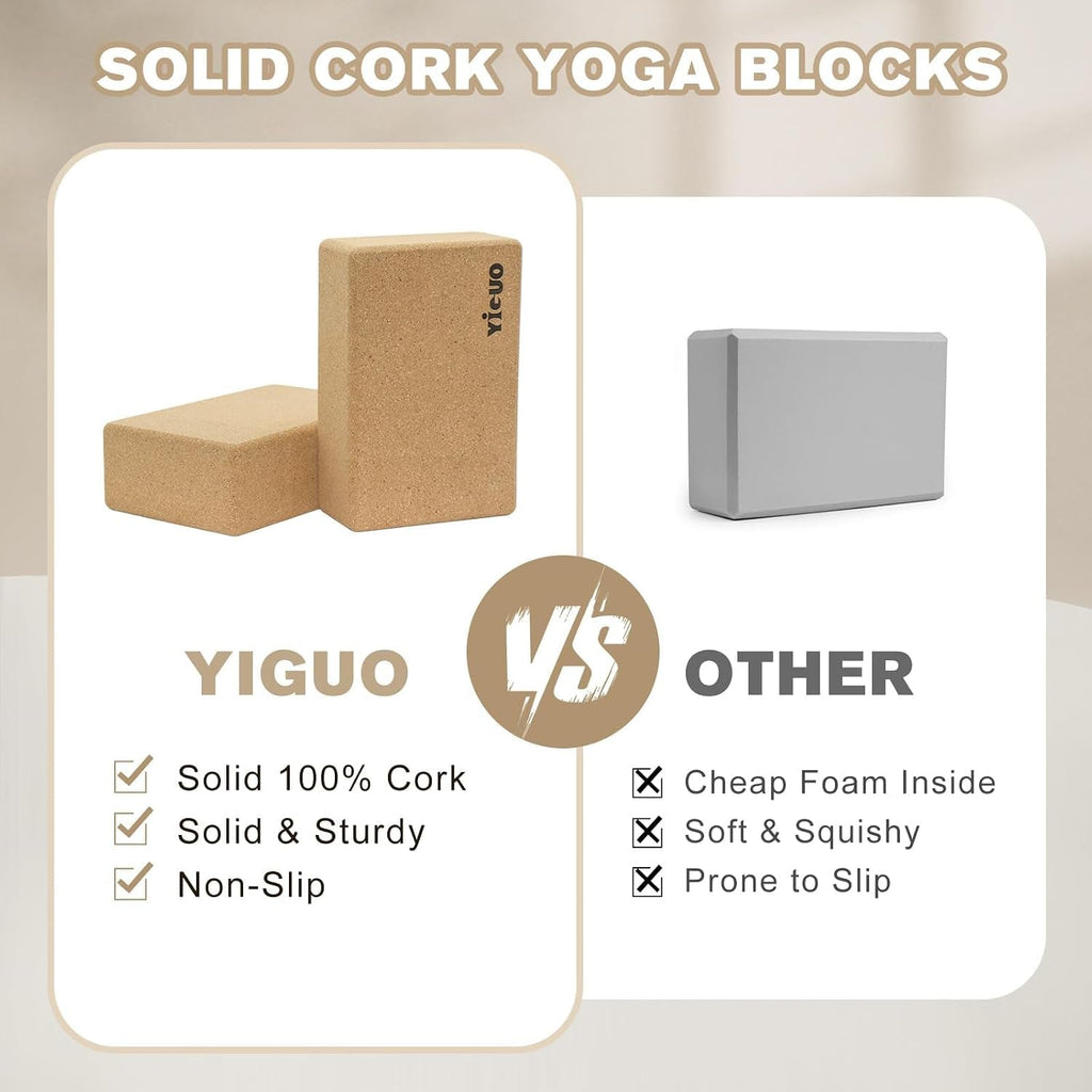 Cork Yoga Blocks 2-Pack – High-Density Non-Slip, 9×6×3"