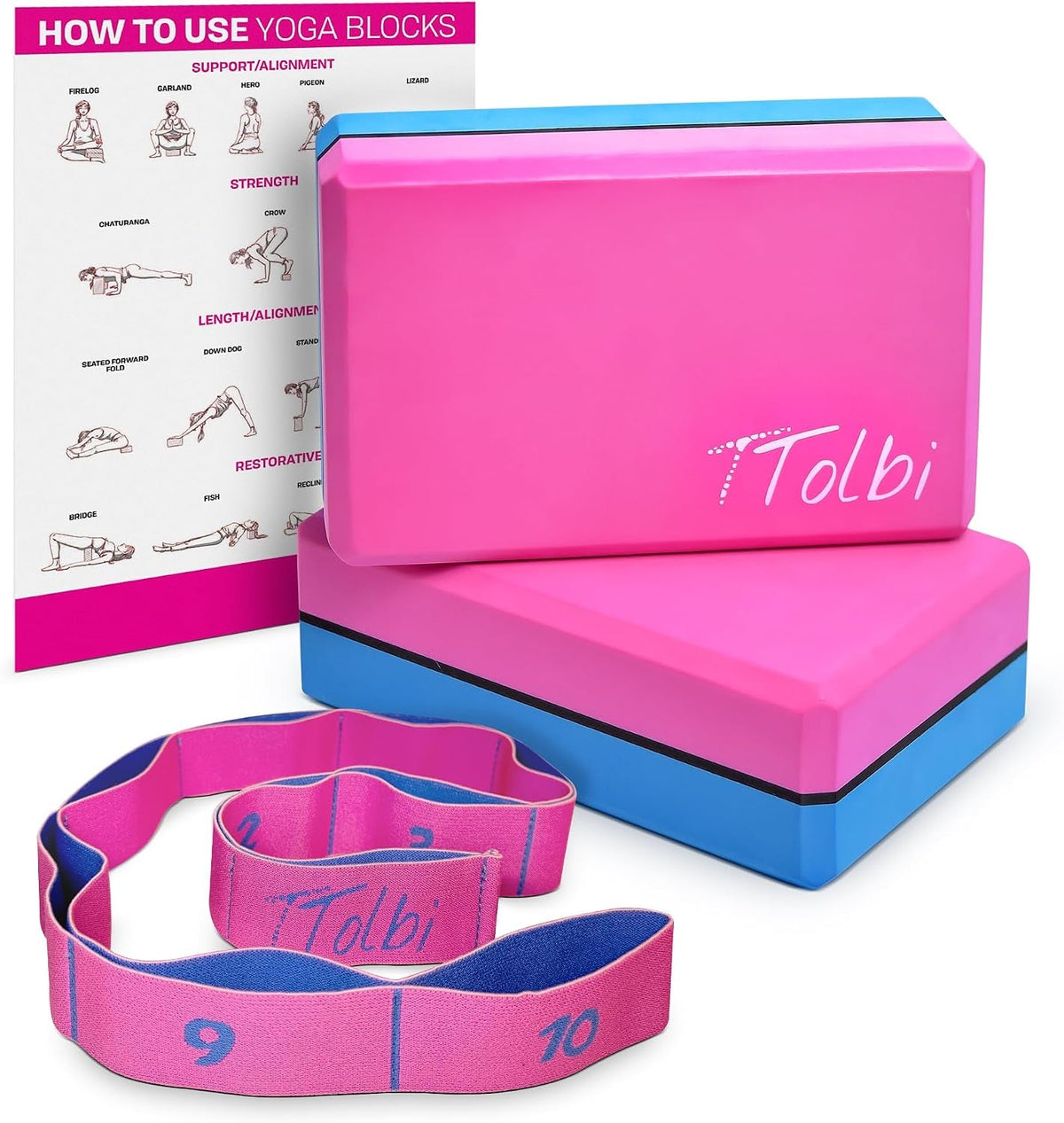 Yoga Blocks 2-Pack with Strap & Guide – Soft Non-Slip EVA Foam