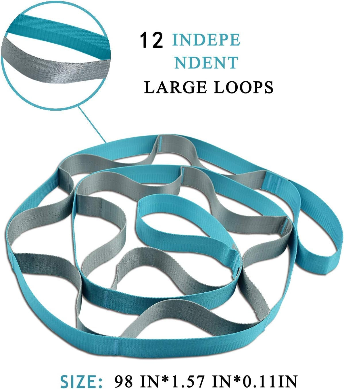 Yoga Stretching Strap with 12 Loops & Poster – Pilates & Gymnastics