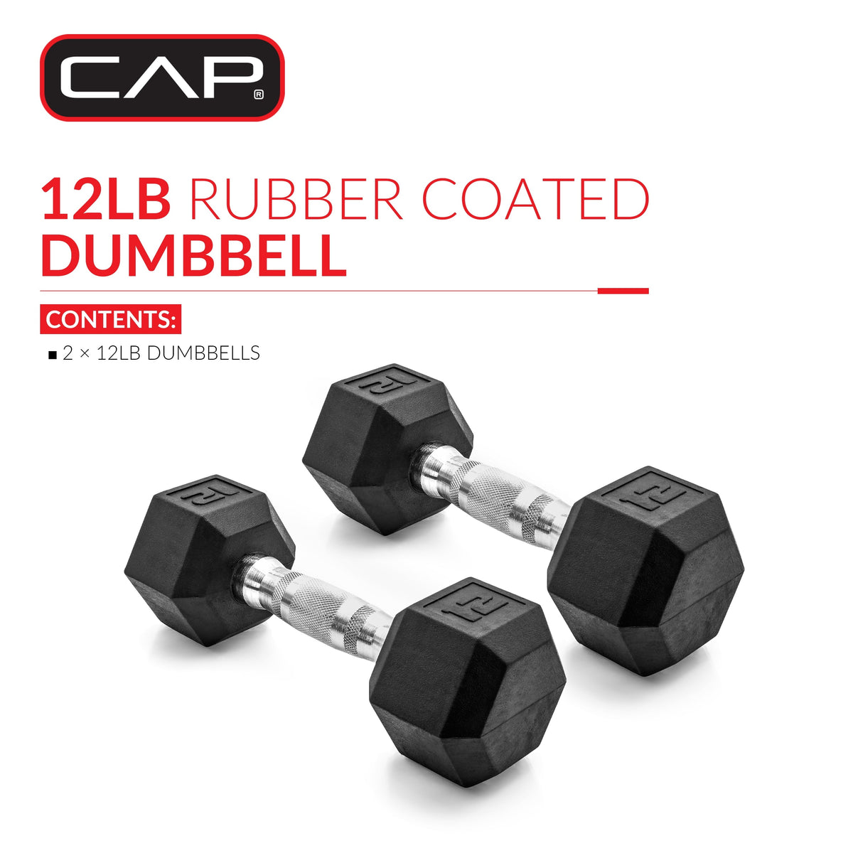 12LB Coated Rubber Hex Dumbbell Pair – Ergonomic Steel Handle