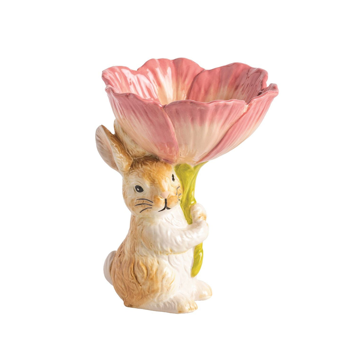 Hand Painted Ceramic Bunny Flower Candy Bowl